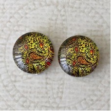 12mm Art Glass Backed Cabochons -  Paisley Designs 6 - Per Pair