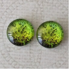 12mm Art Glass Backed Cabochons -  Paisley Designs 7 - Per Pair