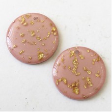 25x3mm Resin Earring Drop or Pendant with 2mm Hole - Pink/Gold Foil