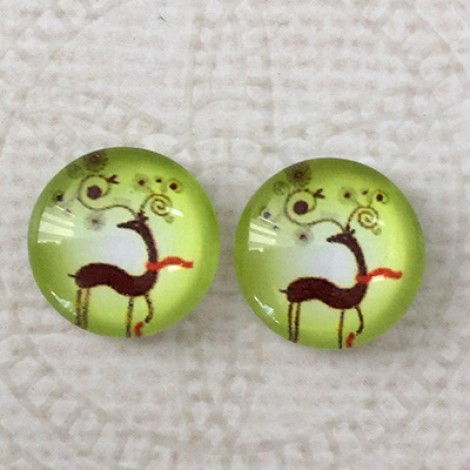 12mm Art Glass Backed Cabochons - Reindeer 2 - Per Pair 12mm Art Glass Backed Cabochons - Reindeer 2 - Per Pair