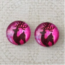 12mm Art Glass Backed Cabochons - Reindeer 4 - Per Pair
