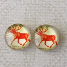 12mm Art Glass Backed Cabochons - Reindeer 6 - Per Pair