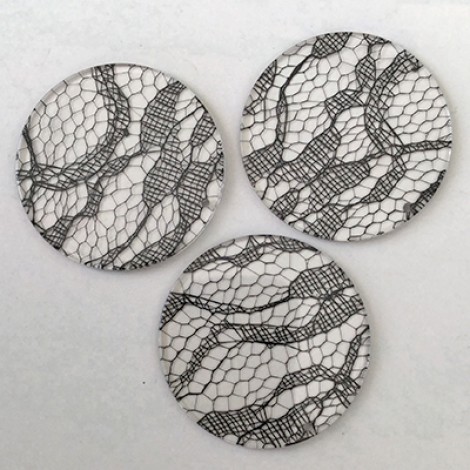 45x2.5mm High Quality Black Lace Acetic Acid Resin Circle Earring Drop/Pendants - Per Pair