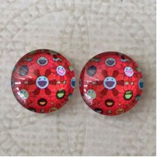 12mm Art Glass Backed Cabochons -  Smile Designs 4 - Per Pair