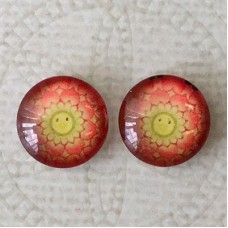 12mm Art Glass Backed Cabochons -  Smile Designs 7 - Per Pair