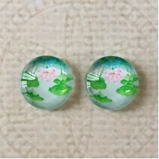 10mm Art Glass Backed Cabochons - Spring Flowers 2 - Per Pair