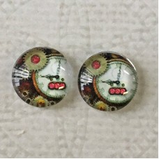 10mm Art Glass Backed Cabochons - Steampunk 1