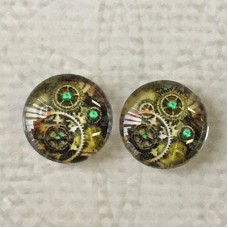10mm Art Glass Backed Cabochons - Steampunk 7