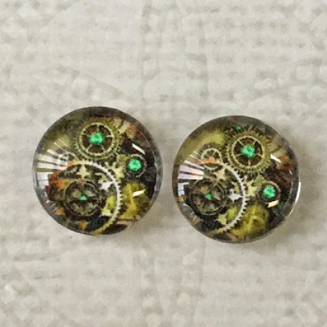 10mm Art Glass Backed Cabochons - Steampunk 7
