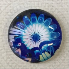 25mm Art Glass Backed Cabochons - Blue Flower Design 1 - Each