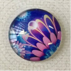 25mm Art Glass Backed Cabochons - Blue Flower Design 7 - Each