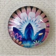 25mm Art Glass Backed Cabochons - Blue Flower Design 8 - Each