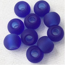12.5x10mm Sea Glass Rondelle Beads Large Hole - Royal Blue