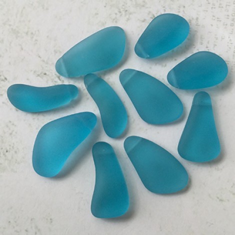 15-20mm Sea Glass Freeform Top-Drilled Drops - Pacific Blue - Pack of 2