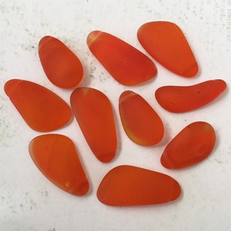 15-20mm Sea Glass Freeform Top-Drilled Drops - Tangerine - Pack of 2