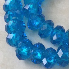 14x10mm Faceted Tiara Glass Rondelle Beads with 5mm Large Hole - Barbados Blue