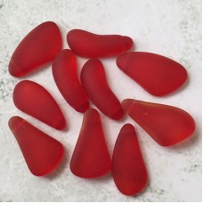 15-20mm Sea Glass Freeform Top-Drilled Drops - Cherry Red