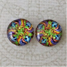 12mm Handmade Art Image Backed Glass Cabochons - Brights 10 - Per Pair
