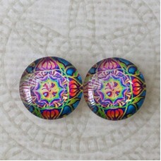 12mm Handmade Art Image Backed Glass Cabochons - Brights 9 - Per Pair