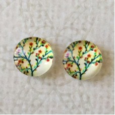 8mm Art Glass Backed Cabochons - Flora Design 18 - Per Pair