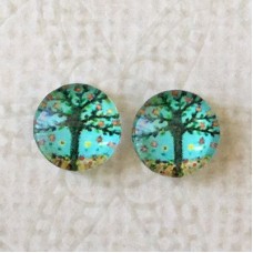8mm Art Glass Backed Cabochons - Flora Design 26 - Per pair