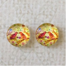 8mm Art Glass Backed Cabochons - Flora Design 9 - Per Pair