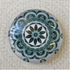 25mm Art Glass Backed Cabochons - Black & White Mandala 1 - Each