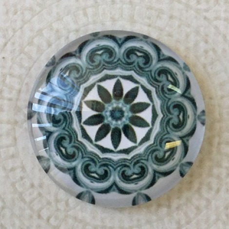 25mm Art Glass Backed Cabochons - Black & White Mandala 1 - Each 25mm Art Glass Backed Cabochons - Black & White Mandala 1 - Each