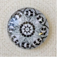25mm Art Glass Backed Cabochons - Black & White Mandala 10 - Each