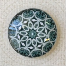 25mm Art Glass Backed Cabochons - Black & White Mandala 11 - Each