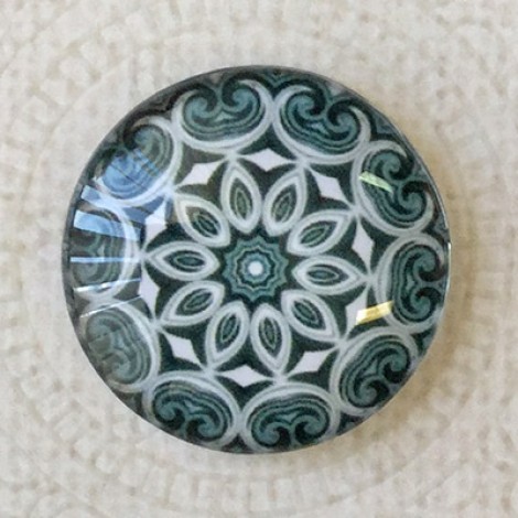 25mm Art Glass Backed Cabochons - Black & White Mandala 11 - Each 25mm Art Glass Backed Cabochons - Black & White Mandala 11 - Each