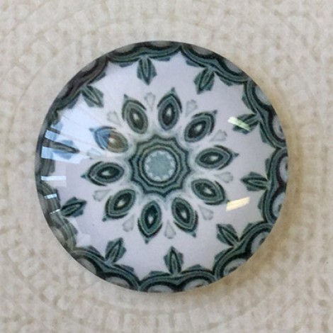 25mm Art Glass Backed Cabochons - Black & White Mandala 2 - Each 25mm Art Glass Backed Cabochons - Black & White Mandala 2 - Each