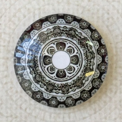 25mm Art Glass Backed Cabochons - Black & White Mandala 4 - Each 25mm Art Glass Backed Cabochons - Black & White Mandala 4 - Each