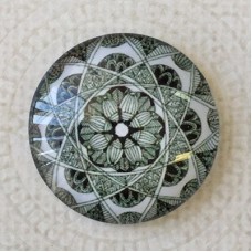 25mm Art Glass Backed Cabochons - Black & White Mandala 8 - Each