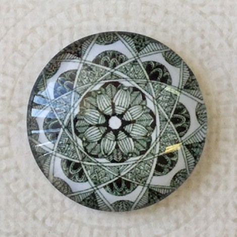 25mm Art Glass Backed Cabochons - Black & White Mandala 8 - Each