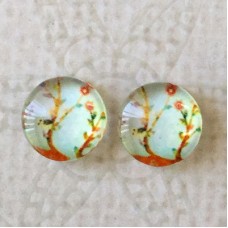 8mm Art Glass Backed Cabochons - Flora Design 21 - Per Pair