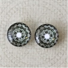 12mm Art Glass Backed Cabochons - Teal & White Mandala 11 - Per Pair
