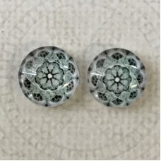 12mm Art Glass Backed Cabochons - Teal & White Mandala 3