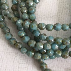 4mm Czech English Cut Beads - Medium Sky Blue with Picasso Finish