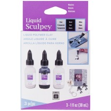 Sculpey Liquid Bakable Clay - Basic Multi-Pack - Clear, White + Black - 3 x 1oz 