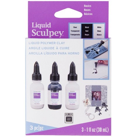Sculpey Liquid Bakable Clay - Basic Multi-Pack - Clear, White + Black - 3 x 1oz Sculpey Liquid Bakable Clay - Basic Multi-Pack - Clear, White + Black - 3 x 1oz