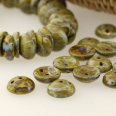 8mm Czech 2-Hole Piggy Beads - Avocado Picasso- Pack of 50
