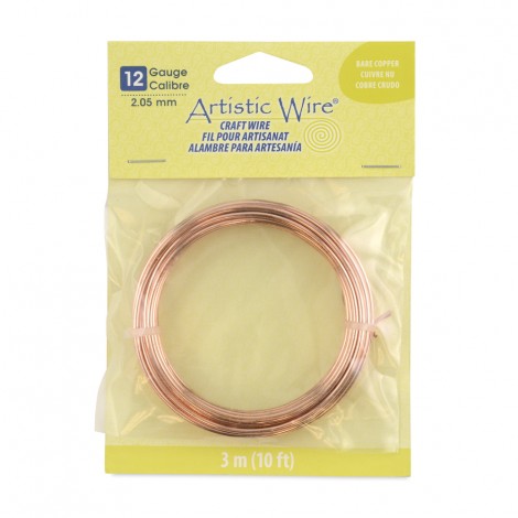 Bare Copper Artistic Craft Wire - 12ga (2mm) - 10ft (3m) Coil