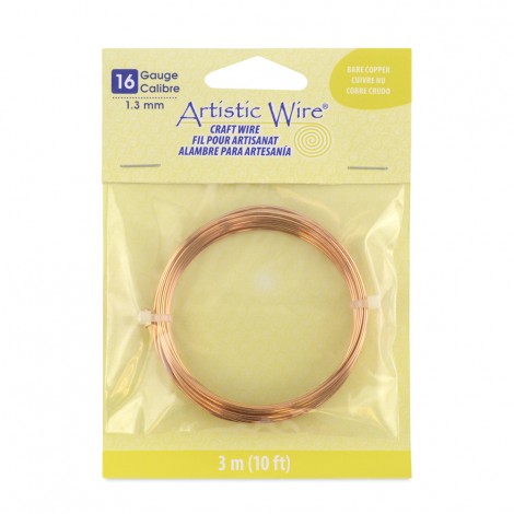 Bare Copper Artistic Craft Wire - 16ga (1.3mm) - 10ft (3m) Coil
