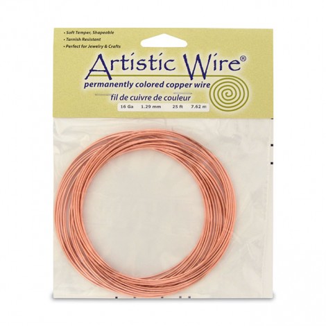 Bare Copper Artistic Craft Wire - 16ga (1.3mm) - 25ft (7.6m) Coil