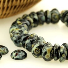 8mm Czech 2-Hole Piggy Beads - Black Picasso- Pack of 50