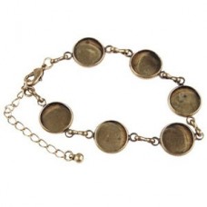 17cm Ant Bronze Plated Bracelet w-12mm Bezel Cups - Each