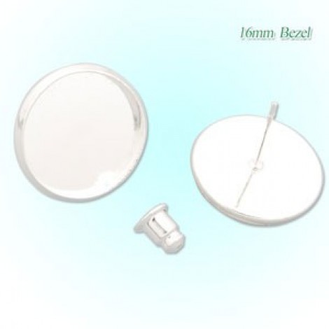 16mm ID Silver Plated Bezel Earposts with Bullet Clutches - Pack of 2 Pair