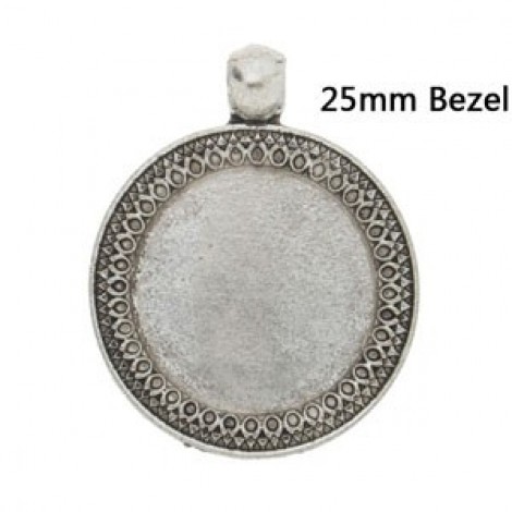 20mm ID Ant Silver Round Cabochon Bezel Pendant