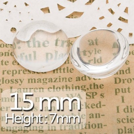 15mm Clear Glass Round Cabochons - 7mm Height